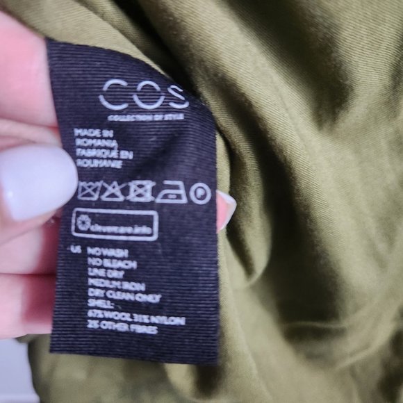 *SOLD* COS | Green Straight Wool Coat Jacket Size 2 - Picture 3 of 8